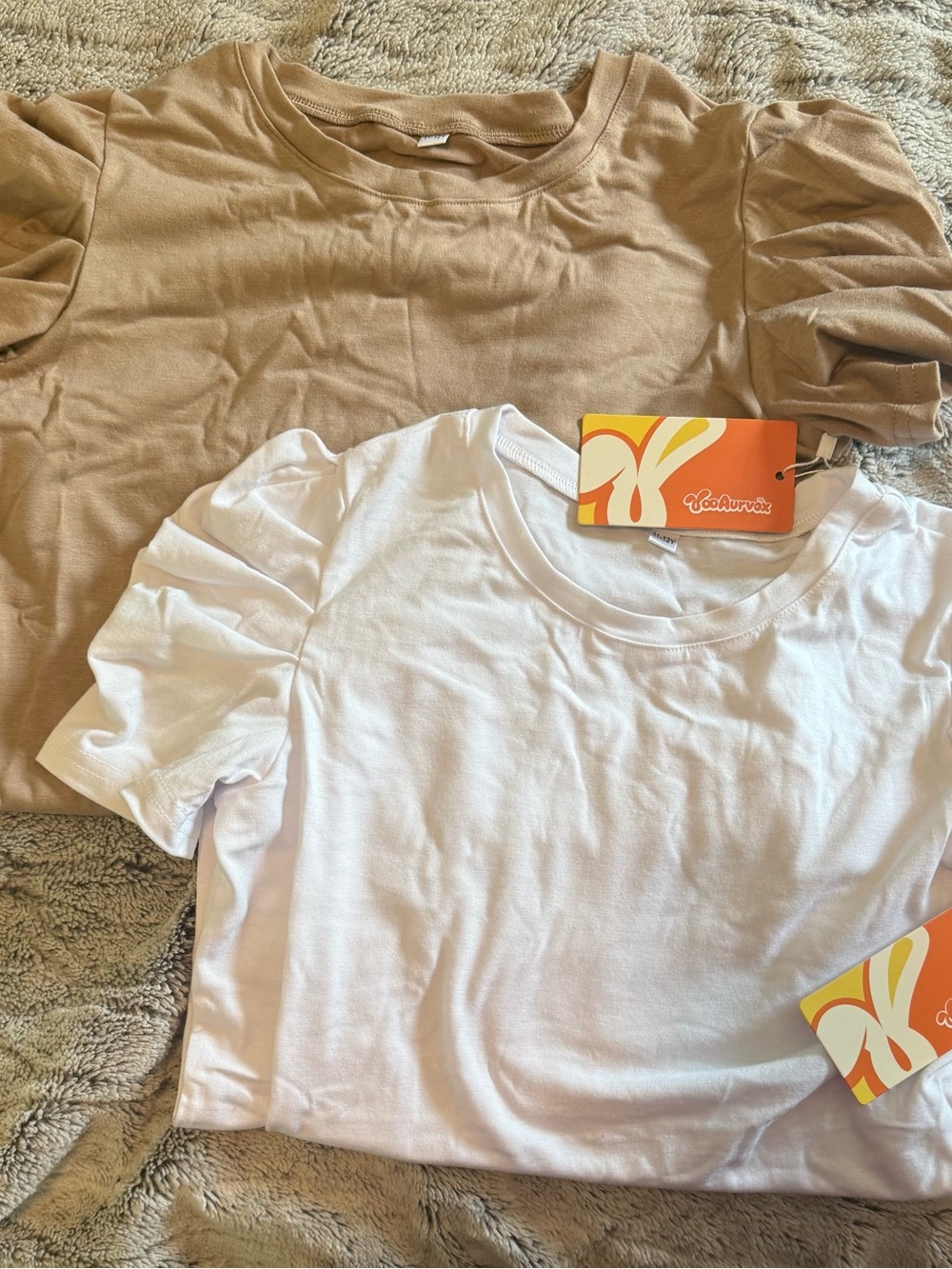 Kids Puff Sleeve Tee - White and Beige